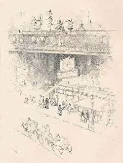 Railway Bridge Gallery: Corner of Villiers Street, Charing Cross, 1896. Artist: Joseph Pennell