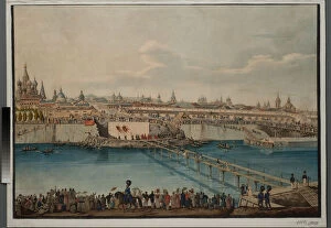 Moskva River Gallery: Cornerstone Laying Ceremony for the Moskvoretsky Bridge in Moscow, 1830. Creator: Hampeln