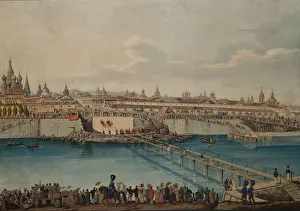 Cornerstone Laying Ceremony for the Moskvoretsky Bridge in Moscow, 1830. Creator: Hampeln