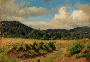 Gustaf Werner Holmberg Prints: Cornfield at the edge of the forest, exercise, 1854. Creator: Werner Holmberg