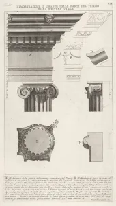 Piranesi Prints: Cornice and column from the Temple of Fortuna Virilis (Tempio della Fortuna Virile)
