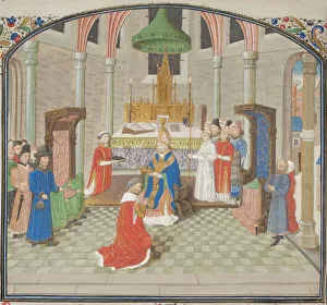 The coronation of Baldwin I on Christmas Day 1100. Miniature from the Historia by William of Tyre, 1460s. Artist: Anonymous