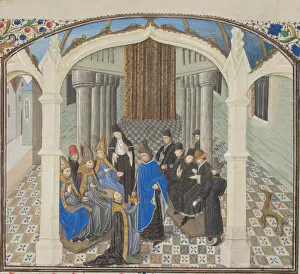 Medieval Illuminated Letter Gallery: The coronation of Baldwin II on 1118. Miniature from the Historia by William of Tyre, 1460s
