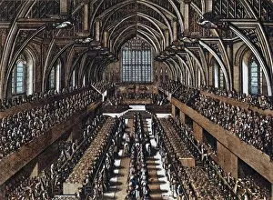 The Coronation Dinner of James II in Westminster Hall, 1685, (1947). Creator: Samuel Moore.<br> The Coronation Dinner of James II in Westminster Hall, 1685, (1947)