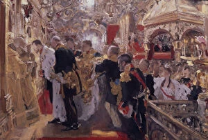 Tsars Gallery: The Coronation of Emperor Nicholas II in the Assumption Cathedral, 1896. Artist: Serov