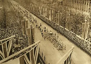 Queen Consort Elizabeth Prints: The Coronation Procession in The Mall, 1937. Creator: Photochrom Co Ltd of London
