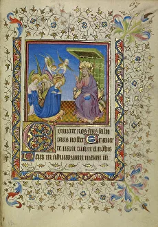 Queen Of Heaven Prints: The Coronation of the Virgin; Book of Hours, about 1400-1410. Creator: Unknown