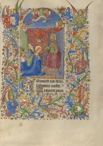 Bagpipes Prints: The Coronation of the Virgin; Book of Hours, about 1420. Creator: Spitz Master