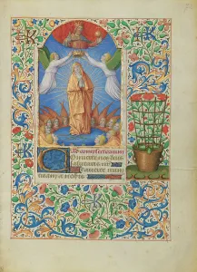 Bourdichon Jehan Prints: The Coronation of the Virgin; Katherine Hours, about 1480-1485. Creator: Jean Bourdichon