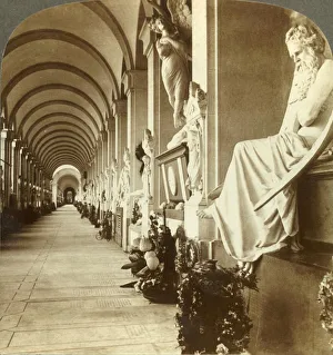 Cemetery Prints: Corridor in the famous Campo Santo, Genoa, Italy, c1909. Creator: Unknown