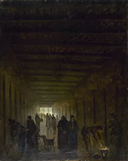 Trial Gallery: Corridor of the Saint-Lazare Prison, c. 1793. Creator: Robert, Hubert (1733-1808)