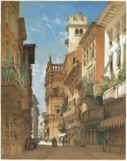 Verona Prints: Corso Sant Anastasia with the Palazzo Maffei in Verona, 1855. Creator: William Callow