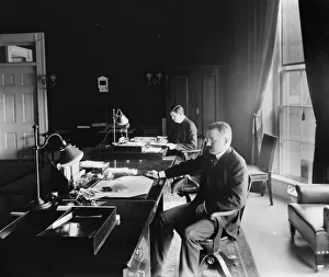 Office Gallery: Cortelyou. Secty. Cortelyou and Barnes in office, between 1890 and 1910. Creator: Unknown