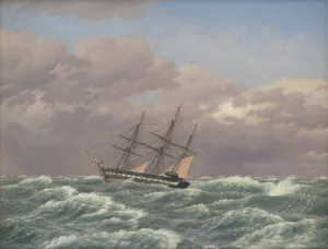 Eckersberg Cw Prints: The Corvette Galathea in a Storm in the North Sea