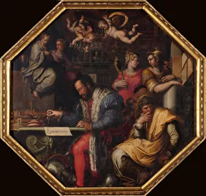 Tuscany Collection: Cosimo studies the taking of Siena, 1563-1565. Artist: Vasari, Giorgio (1511-1574)