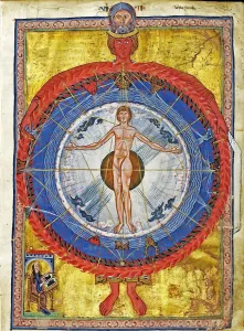 Lucca Prints: The Cosmic Spheres and Human Being. (Vision from Liber Divinorum Operum), ca 1220-1230