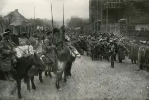 A Cossack Patrol and Russian Infantry, (1919). Creator: Unknown