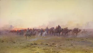 Karazin Nikolaj Nikolaevic Prints: Cossacks Escorting the Taranchi into Russian Territory During the Occupation of the Ili