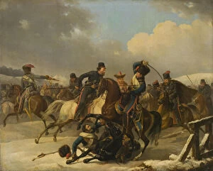 Cossacks pursued retreating French soldiers, 1812, 1827. Artist: Desarnod, Auguste-Joseph (1788-1840)
