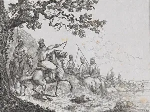 Cossacks riding along a riverbank, 1814. Creator: Friedrich August de La Belle
