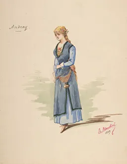 Theatrical Costume Collection: Costume Design for Andrey [a]; Descriptive sheet of Accessories [b], 1889