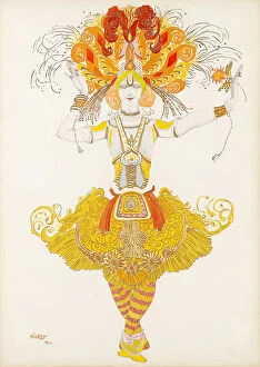 Gouache Collection: Costume design for the ballet The Firebird (L oiseau de feu) by I. Stravinsky, 1922