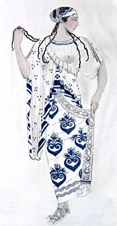 Outfit Gallery: Costume design for Ida Rubinstein as Helen in the ballet Helen of Sparta, 1912. Artist: Leon Bakst