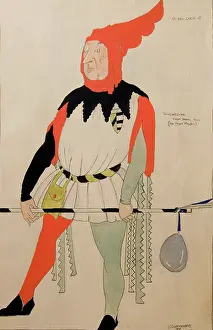 Fraser Prints: Costume Design for Touchstone in As You Like It, Act I, c1919. Creator: Claud Lovat Fraser