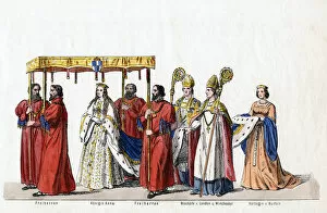 Queen Anne Bullen Gallery: Costume designs for Shakespeares play, Henry VIII, 19th century