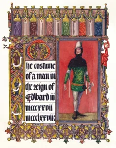 Red Background Prints: The Costume of a man in the reign of Edward III, c1353