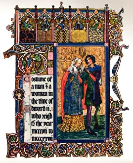 Costume of a Man & a Woman in the time of Edward II, (1909)