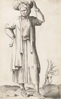 Costume Plate: Hispania Rustica (with laundry on head), ca. 1557-58. Creator: Enea Vico Costume Plate: Hispania Rustica (with laundry on head), ca. 1557-58. Creator: Enea Vico