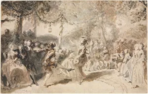 With Gouache Prints: Costumed Dancers Performing in a Garden Tavern