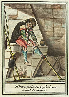 Stilts Prints: Costumes de Différent Pays, Homme des Landes de Bordeaux Mettant ses Échasses