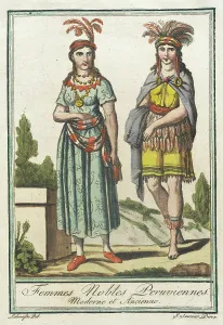 Costumes de Différents Pays, Femmes Nobles Peruviennes, Moderne et Ancienne, c1797. Creators: Jacques Grasset de Saint-Sauveur, LF Labrousse