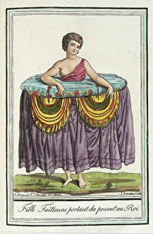 Costumes de Différents Pays, Fille Taïtienne Portant des Present au Roi, c1797. Creators: Jacques Grasset de Saint-Sauveur, LF Labrousse