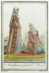 Costumes de Différents Pays, Musulmanes Fesant la Priere, c1797. Creators: Jacques Grasset de Saint-Sauveur, LF Labrousse