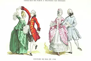 Dresses Prints: Costumes of Paris through the centuries - Ball Costume in 1762, (1879). Creator: Unknown
