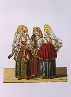 Images Dated 10th December 2014: Costumes of Women and Maidens from Tver (From the series Clothing of the Russian state), 1851