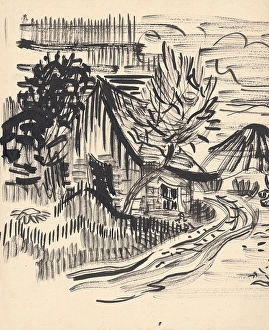 Brush Ink Black Prints: Cottage, 1930s. Creator: Arnold Peter Weisz-Kubincan
