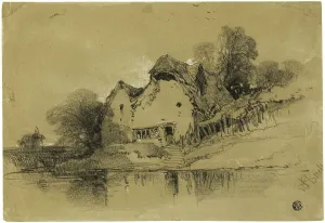 Norwich School Prints: Cottage on Edge of Canal, c. 1840. Creator: Henry Bright