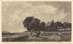 Washing Line Gallery: Cottage and Harvesters, 1907. Creator: Frank Short