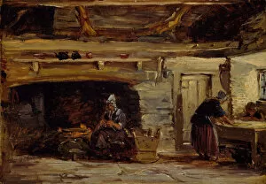 Baking Gallery: Cottage Interior, Trossavon near Bettws-y-Coed, 1844-1847. Creator: David Cox the elder