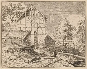 Etching With Engraving Prints: Cottage with Two Ladders, probably c. 1645 / 1656. Creator: Allart van Everdingen