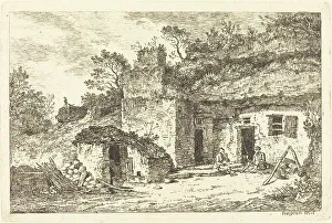 Nicolas Pérignon Prints: A Cottage with Two Men Seated at the Doorway, c. 1770. Creator: Nicolas Perignon