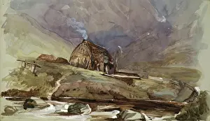 Chimneys Prints: Cottage and Stream, c1840s. Creator: John Phillip