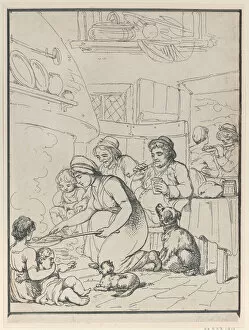 Cottagers, with Fireside, 1799. Creator: Henri Merke
