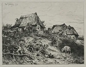 Charlesemile Jacque French Prints: Two Cottages on a Bank, 1879. Creator: Charles-Emile Jacque (French, 1813-1894)