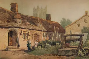 Bemrose And Sons Gallery: Cottages at Glastonbury, c1819. Artist: Samuel Prout