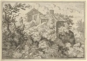Everdingen Prints: The Three Cottages on the Hill, 17th century. Creator: Allart van Everdingen